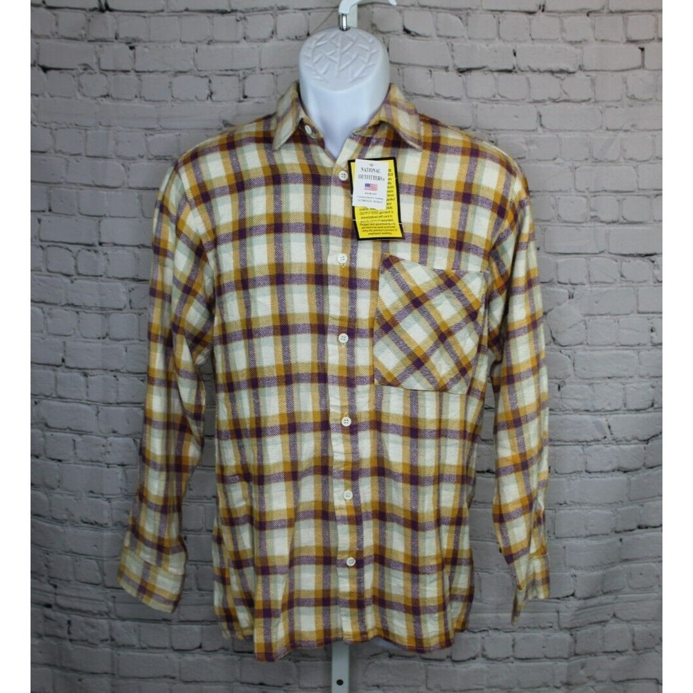 NEW National Outfitters Yellow And White Flannel Shirt Size Medium 100%‎ Cotton